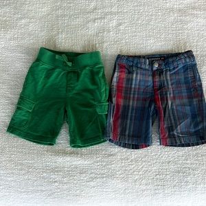 3T shorts, two pair, plaid shorts, green shorts, soft sweat shorts